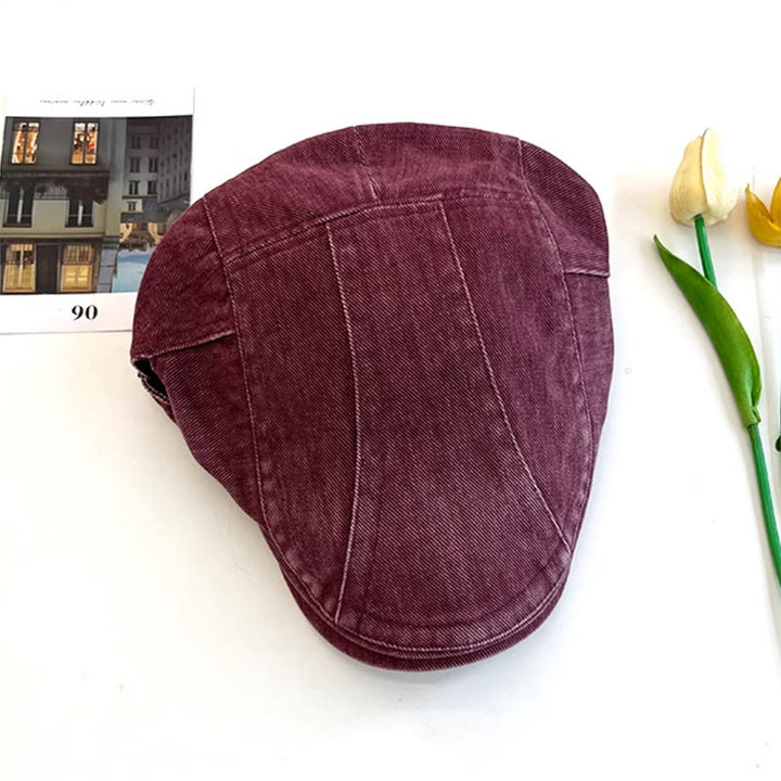 Amerikanische Retro Newsboy-Baskenmütze aus gewaschener Denim-Baumwolle