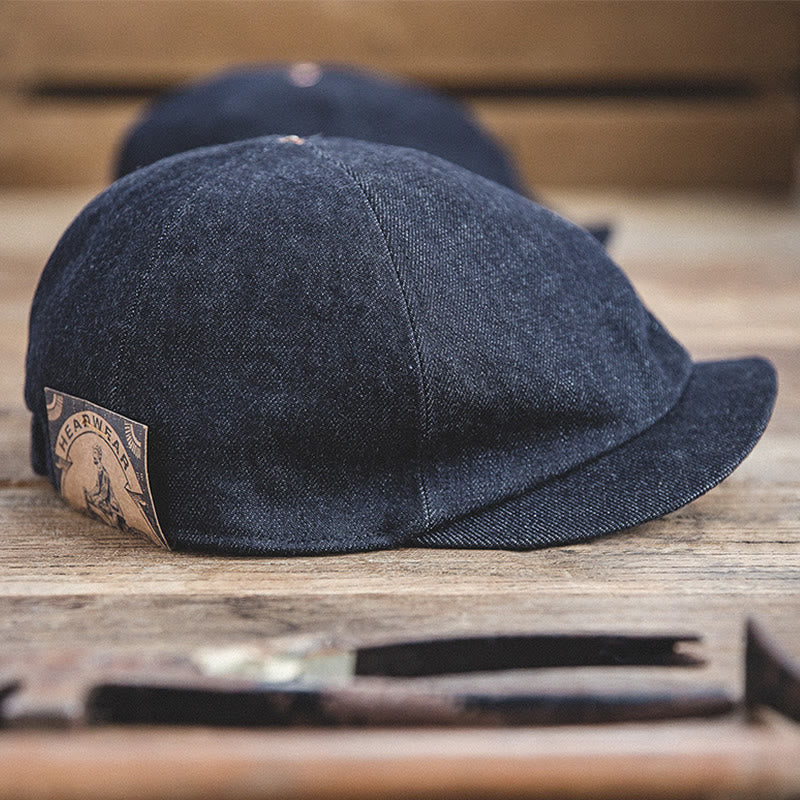 Streeetwear Denim-Baskenmütze mit achteckiger Krempe und achteckiger Krempe für Herren