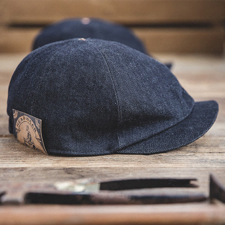 Streeetwear Denim-Baskenmütze mit achteckiger Krempe und achteckiger Krempe für Herren