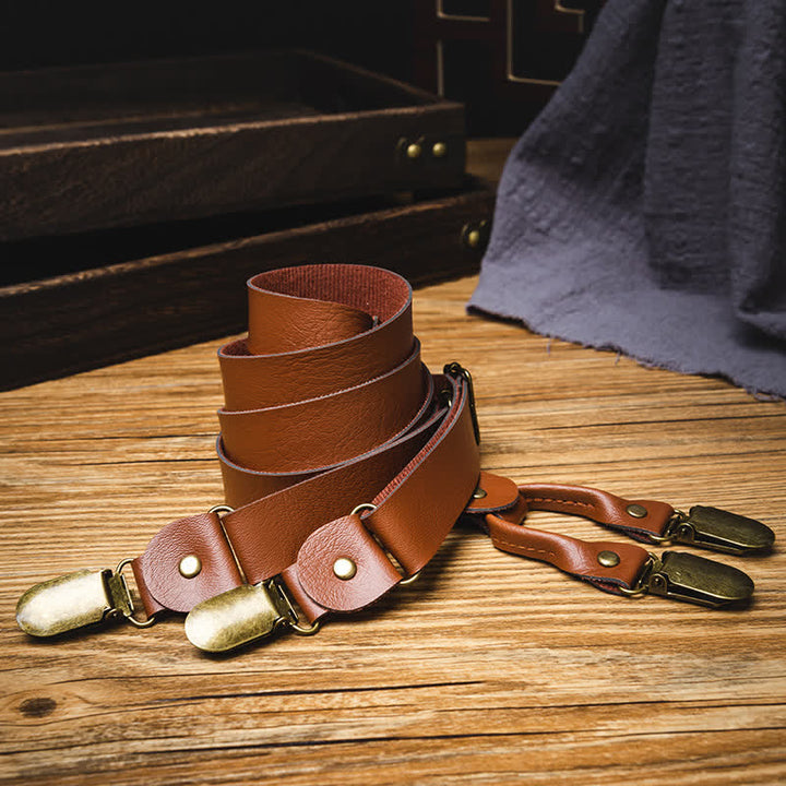 Braune, elastische, verstellbare Hosenträger aus Leder im Retro-Stil