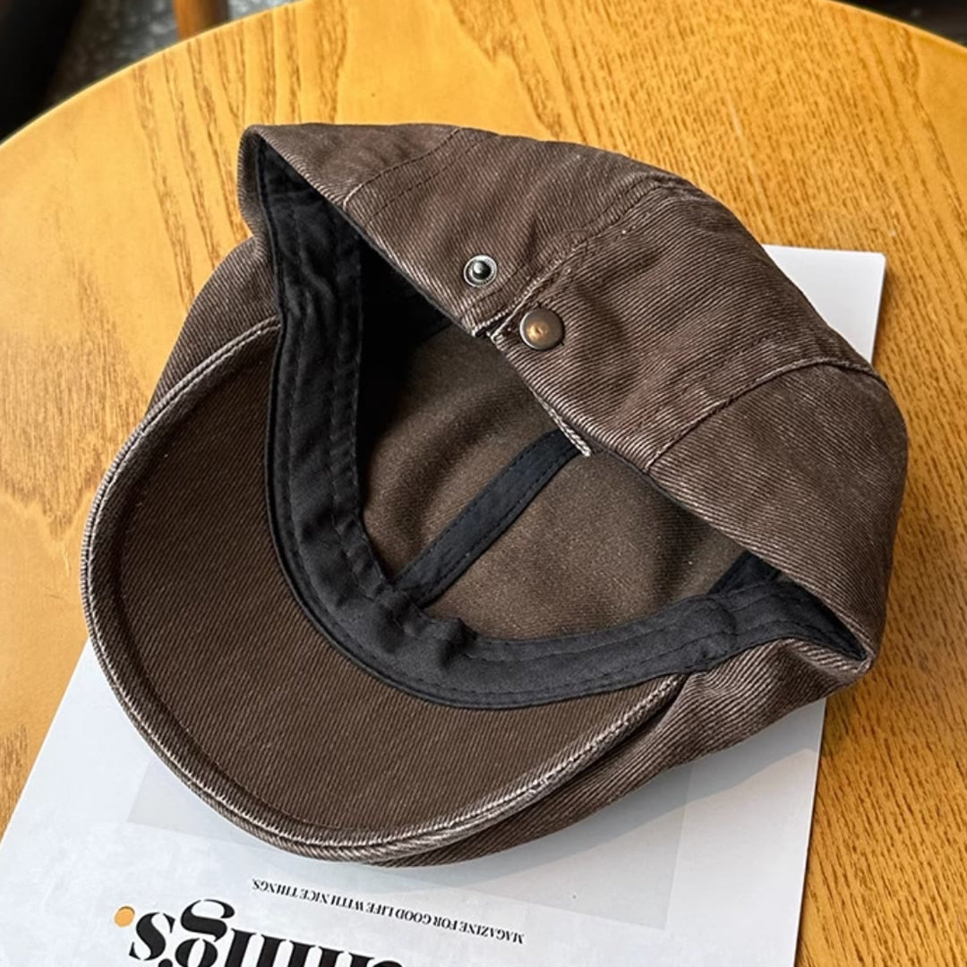 Modische, gewaschene Denim-Newsboy-Schiebermütze, Baskenmütze