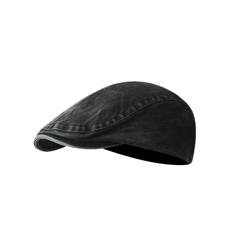 Modische, gewaschene Denim-Newsboy-Schiebermütze, Baskenmütze