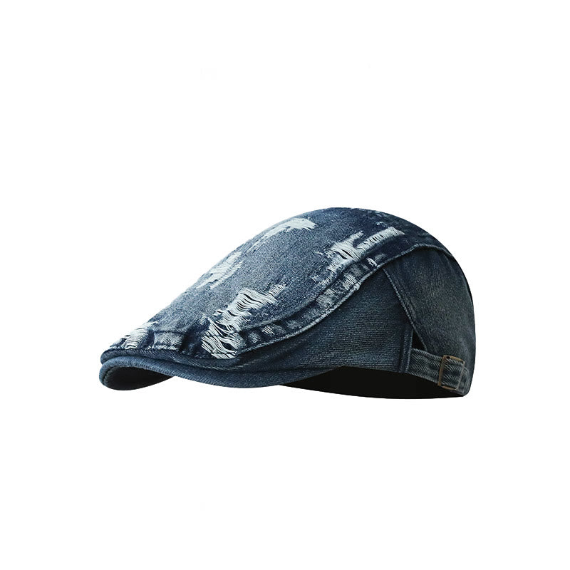 Zerrissene gewaschene Denim-Newsboy-Schiebermütze Baskenmütze