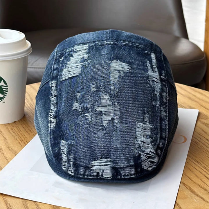 Zerrissene gewaschene Denim-Newsboy-Schiebermütze Baskenmütze