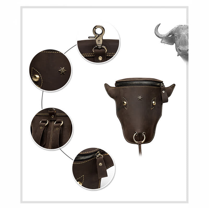 Gürteltasche aus echtem Crazy Horse-Leder mit Kuhkopf