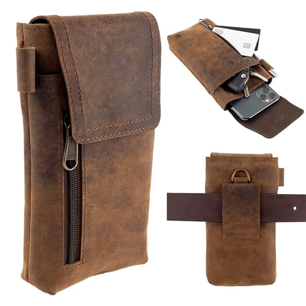 Multifunktions-Magnet-Gürteltasche aus Leder für Handys