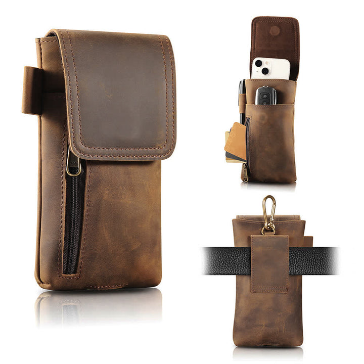 Multifunktions-Magnet-Gürteltasche aus Leder für Handys
