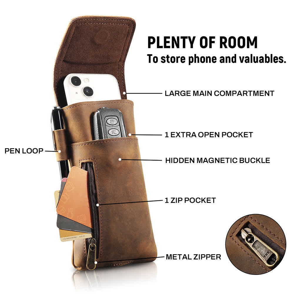 Multifunktions-Magnet-Gürteltasche aus Leder für Handys