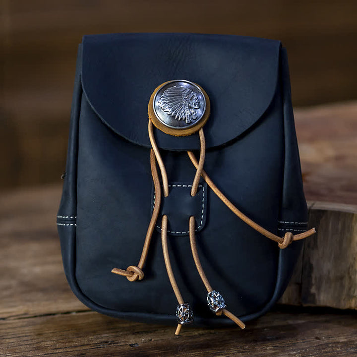 Kleine Geldbörse im indischen Stil mit Kordelzug, Gürteltasche aus Crazy Horse-Leder