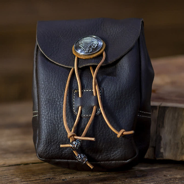 Kleine Geldbörse im indischen Stil mit Kordelzug, Gürteltasche aus Crazy Horse-Leder