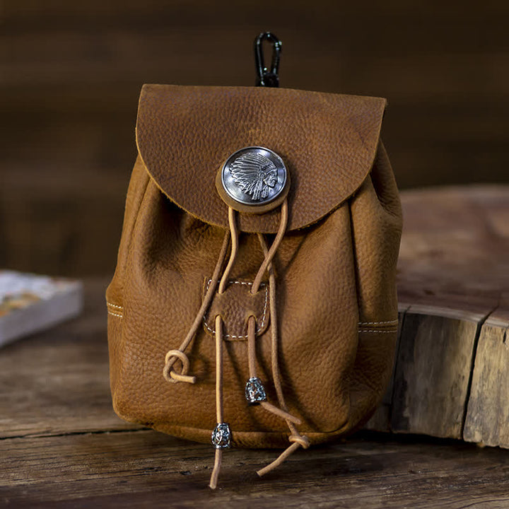 Kleine Geldbörse im indischen Stil mit Kordelzug, Gürteltasche aus Crazy Horse-Leder