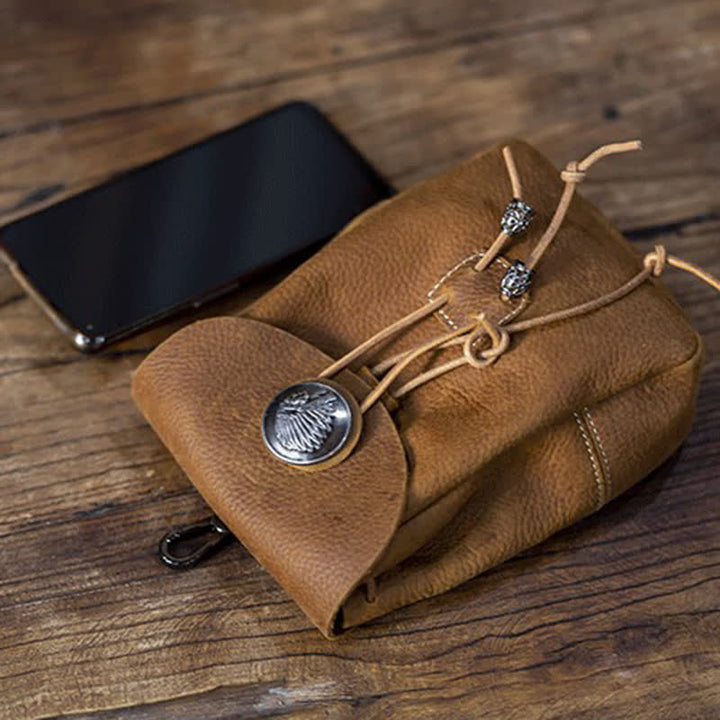 Kleine Geldbörse im indischen Stil mit Kordelzug, Gürteltasche aus Crazy Horse-Leder