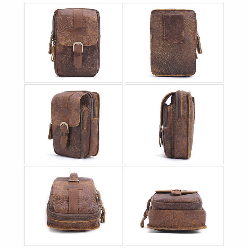 Retro Elegante Reise-Bauchtasche mit Reißverschluss aus Leder