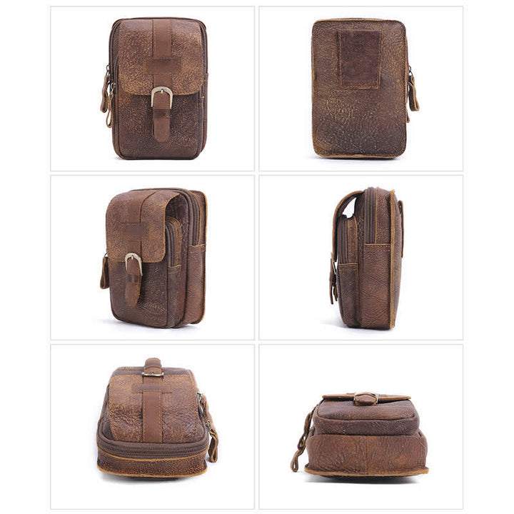 Retro Elegante Reise-Bauchtasche mit Reißverschluss aus Leder