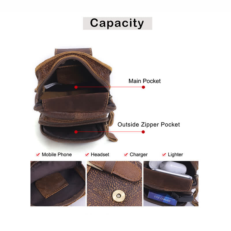 Retro Elegante Reise-Bauchtasche mit Reißverschluss aus Leder