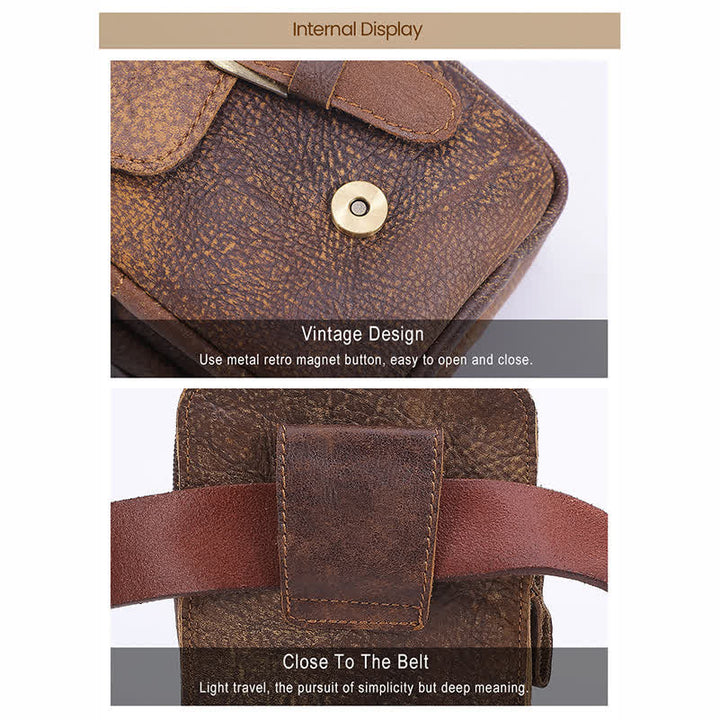 Retro Elegante Reise-Bauchtasche mit Reißverschluss aus Leder