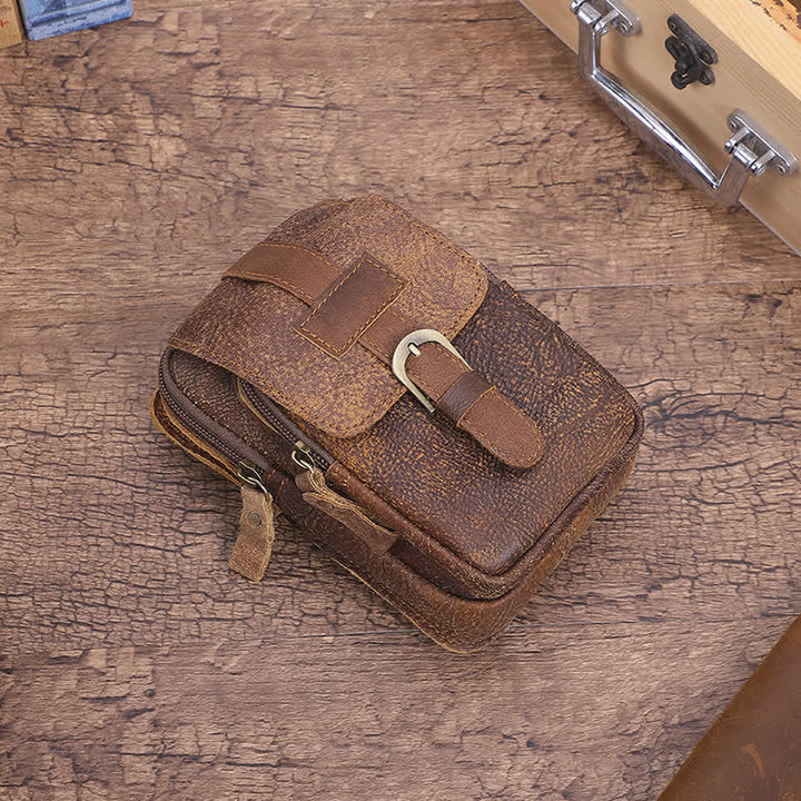 Retro Elegante Reise-Bauchtasche mit Reißverschluss aus Leder