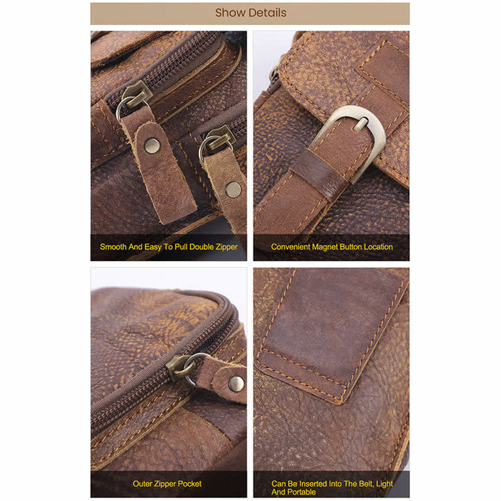 Retro Elegante Reise-Bauchtasche mit Reißverschluss aus Leder