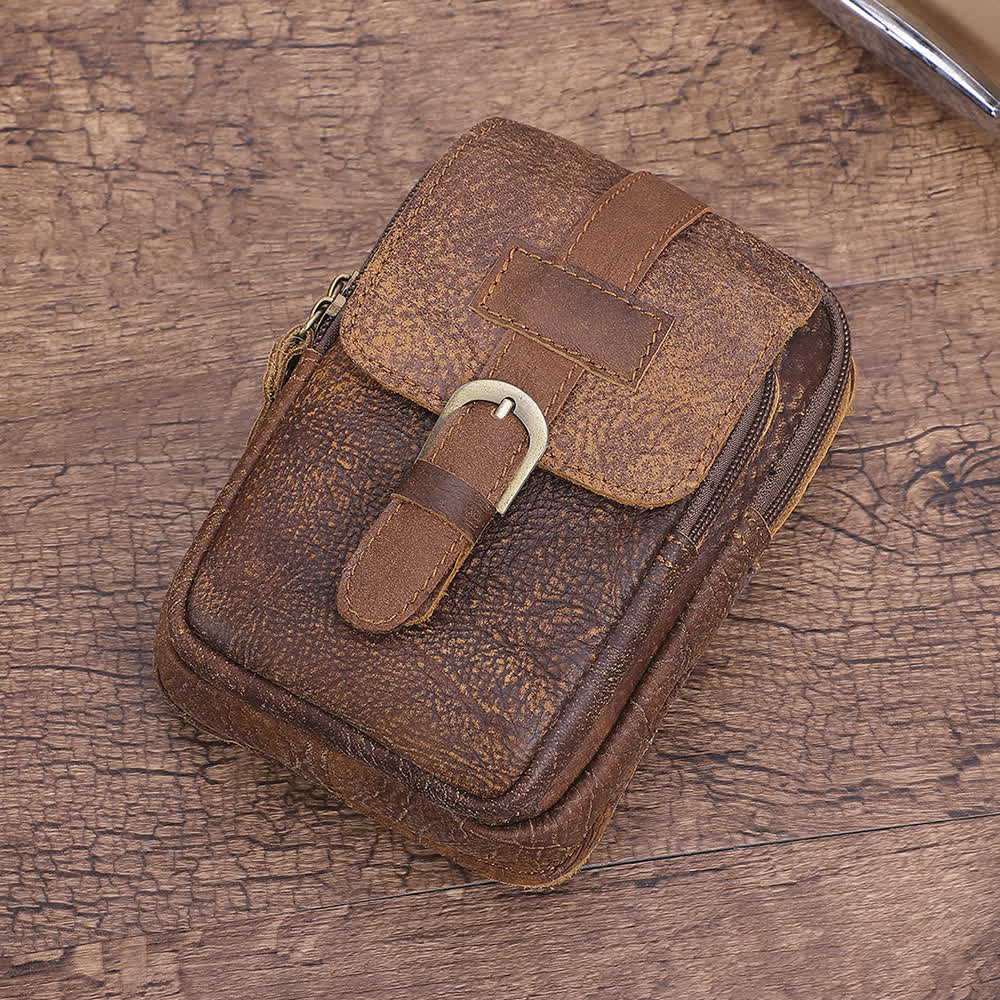 Retro Elegante Reise-Bauchtasche mit Reißverschluss aus Leder