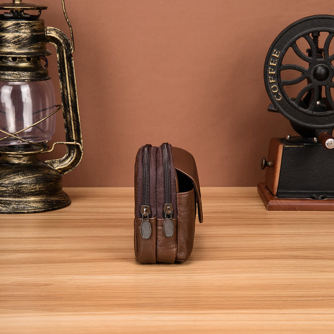 Kartenhalter Lässige, einfache horizontale Gürteltasche aus Leder mit Reißverschluss