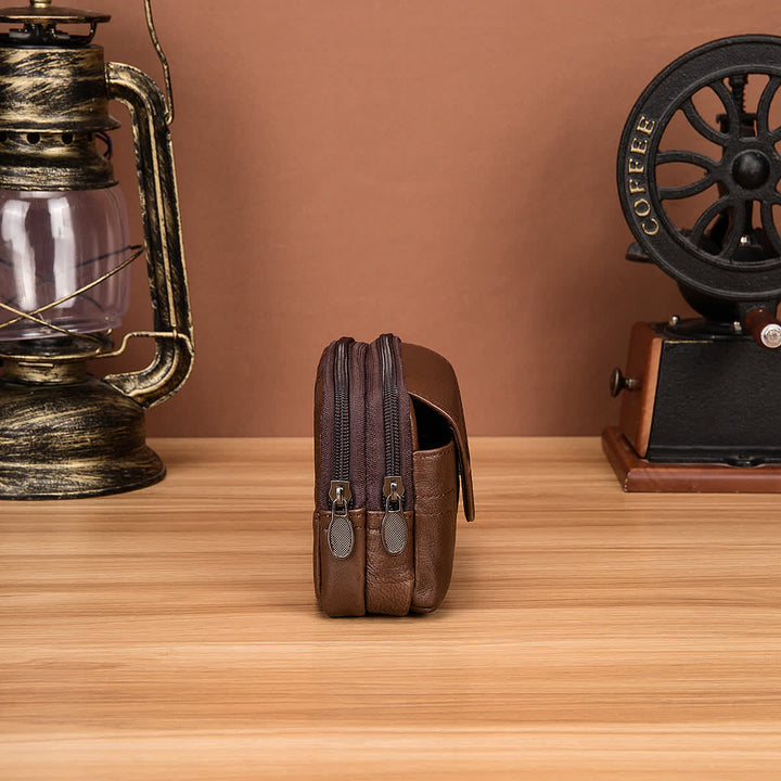 Kartenhalter Lässige, einfache horizontale Gürteltasche aus Leder mit Reißverschluss