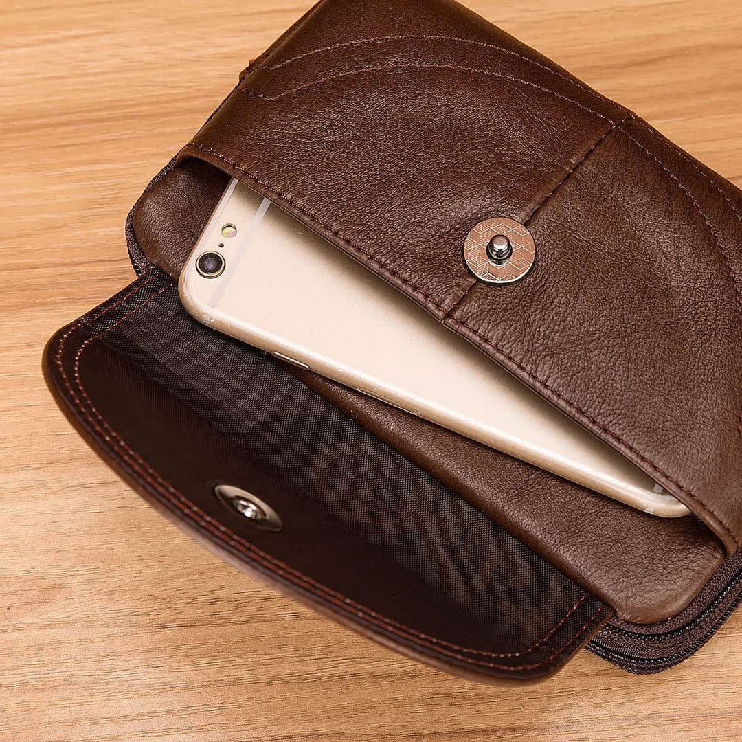 Kartenhalter Lässige, einfache horizontale Gürteltasche aus Leder mit Reißverschluss