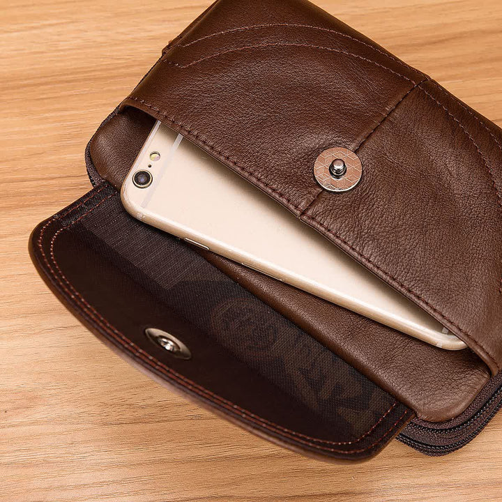 Kartenhalter Lässige, einfache horizontale Gürteltasche aus Leder mit Reißverschluss