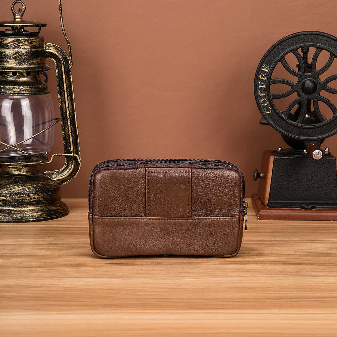 Kartenhalter Lässige, einfache horizontale Gürteltasche aus Leder mit Reißverschluss