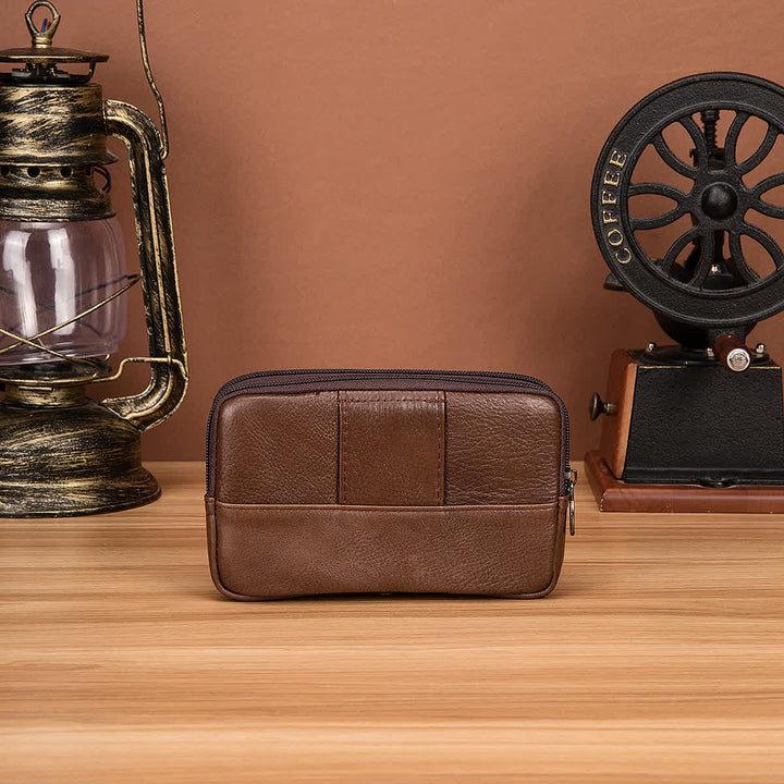 Kartenhalter Lässige, einfache horizontale Gürteltasche aus Leder mit Reißverschluss