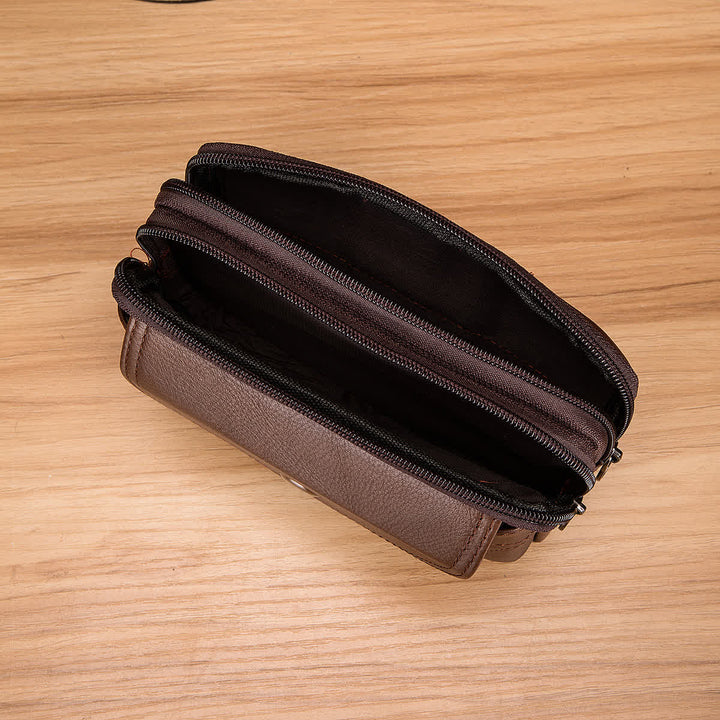 Kartenhalter Lässige, einfache horizontale Gürteltasche aus Leder mit Reißverschluss