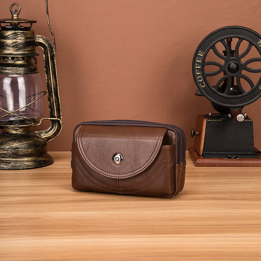 Kartenhalter Lässige, einfache horizontale Gürteltasche aus Leder mit Reißverschluss