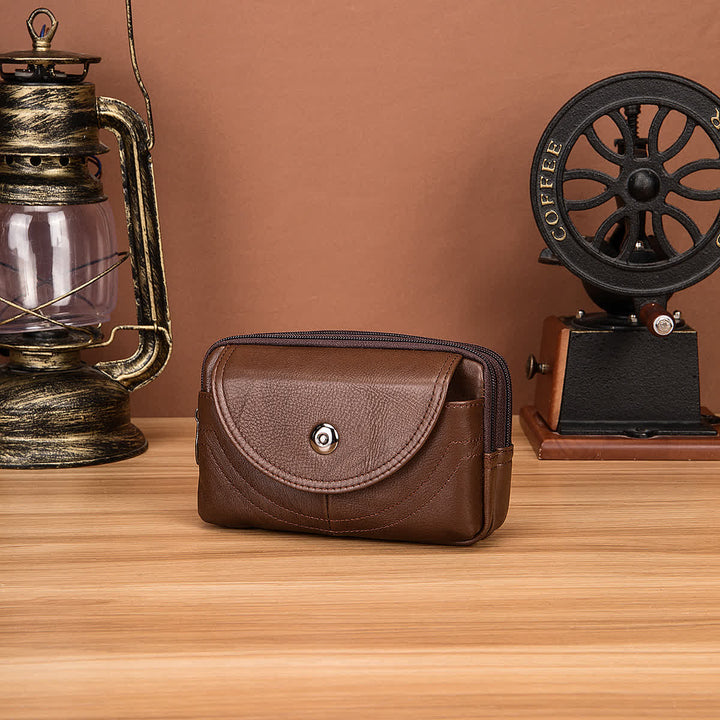 Kartenhalter Lässige, einfache horizontale Gürteltasche aus Leder mit Reißverschluss