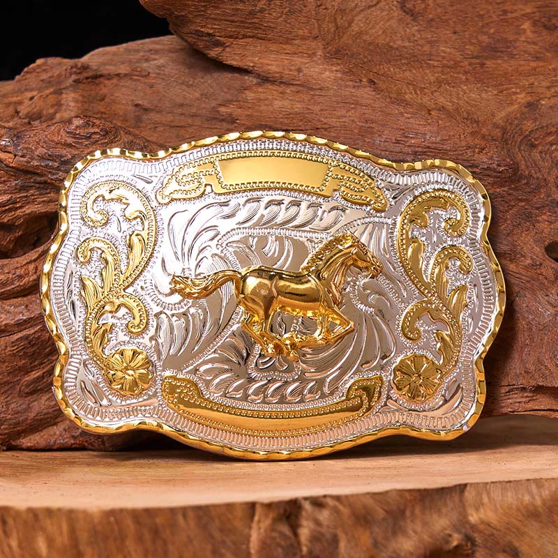 Gold Running Horse DIY Western Cowboy Schnalle Ledergürtel - Laufendes Pferd - Ohne Gürtel - Nicht im Lieferumfang enthaltener Gürtel - image 1