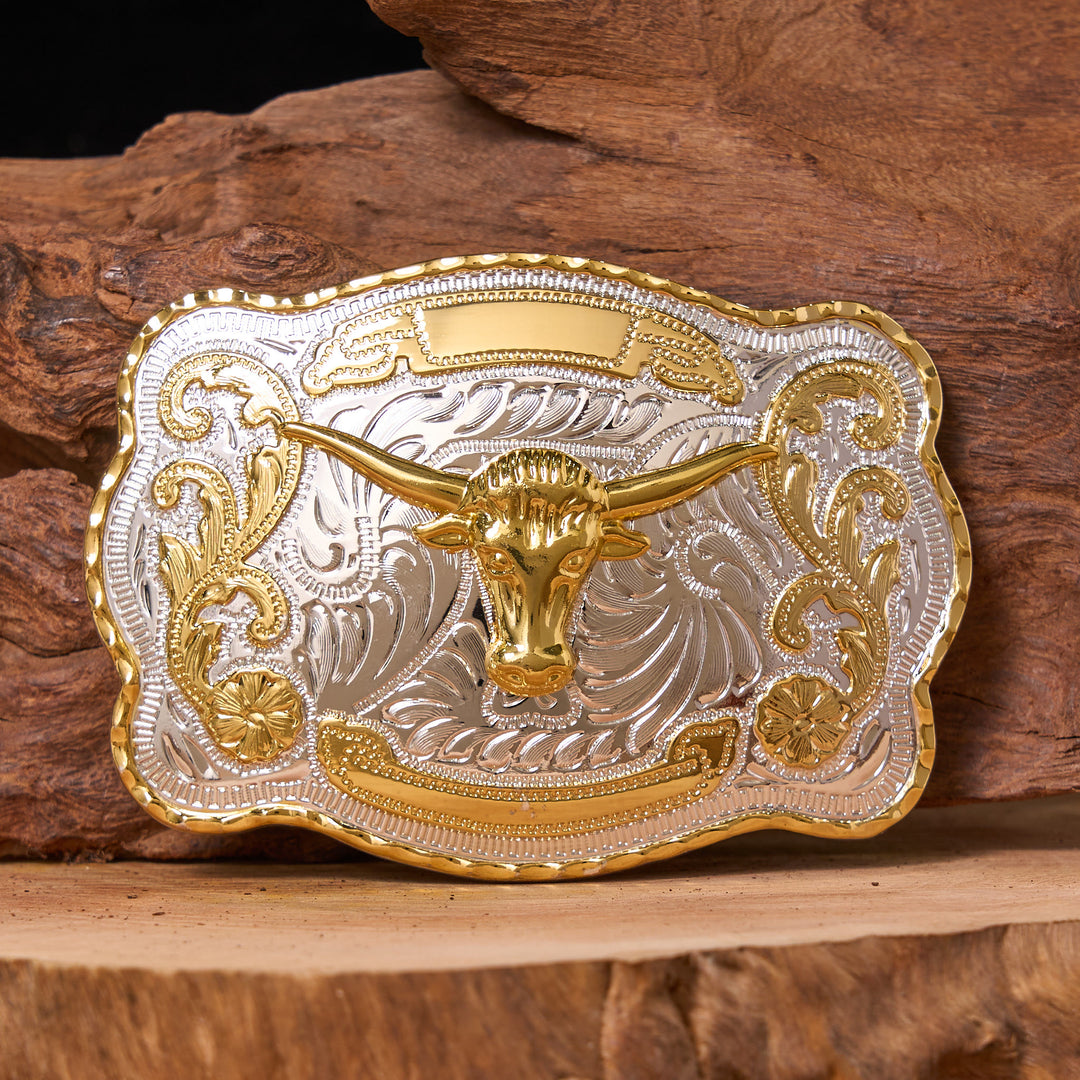 Gold Bullenkopf DIY Western Cowboy Schnalle Ledergürtel - Goldener Bullenkopf - Ohne Gürtel - Nicht im Lieferumfang enthaltener Gürtel - image 1