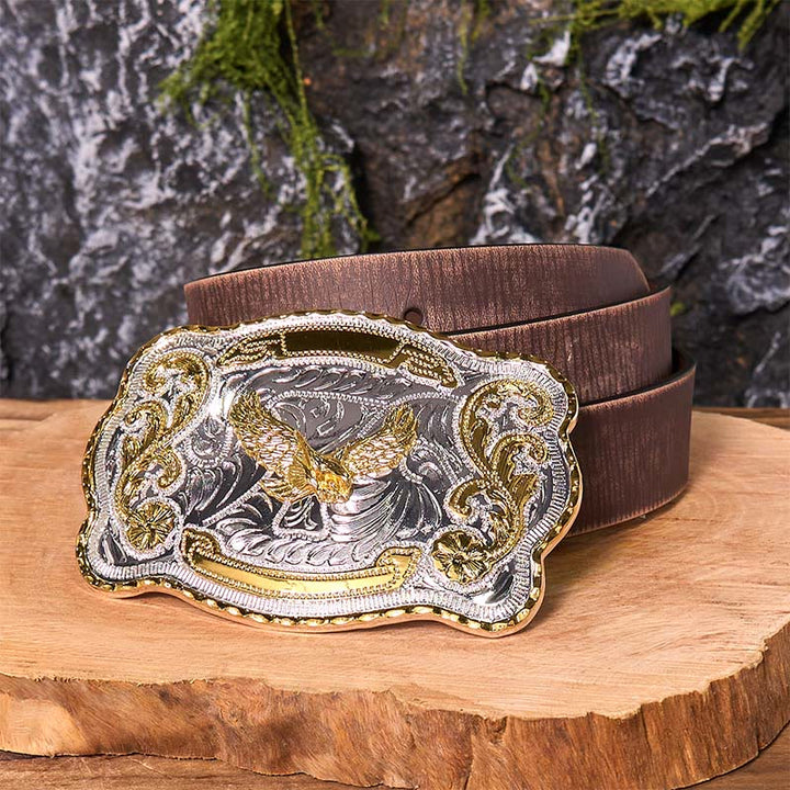 Gold Flying Eagle DIY Western Cowboy Schnalle Ledergürtel - Fliegender Adler - Brauner Distressed-Gürtel - 42 - image 9