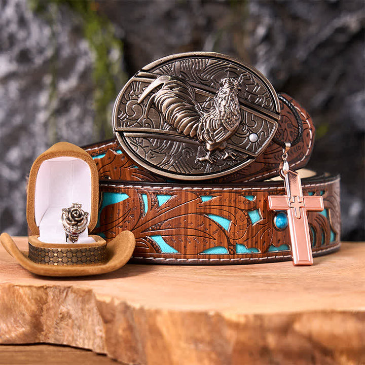 Lustiger Hahn DIY verstecktes Messer Gürtelschnalle Kreuz Anhänger Rose Ring Bundle Set