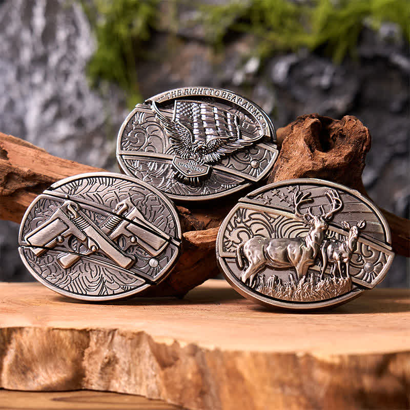 3-teiliges DIY-Gürtelschnallen-Set mit Adler-, Pistolen- und Hirschmotiv, versteckt, für Klappmesser