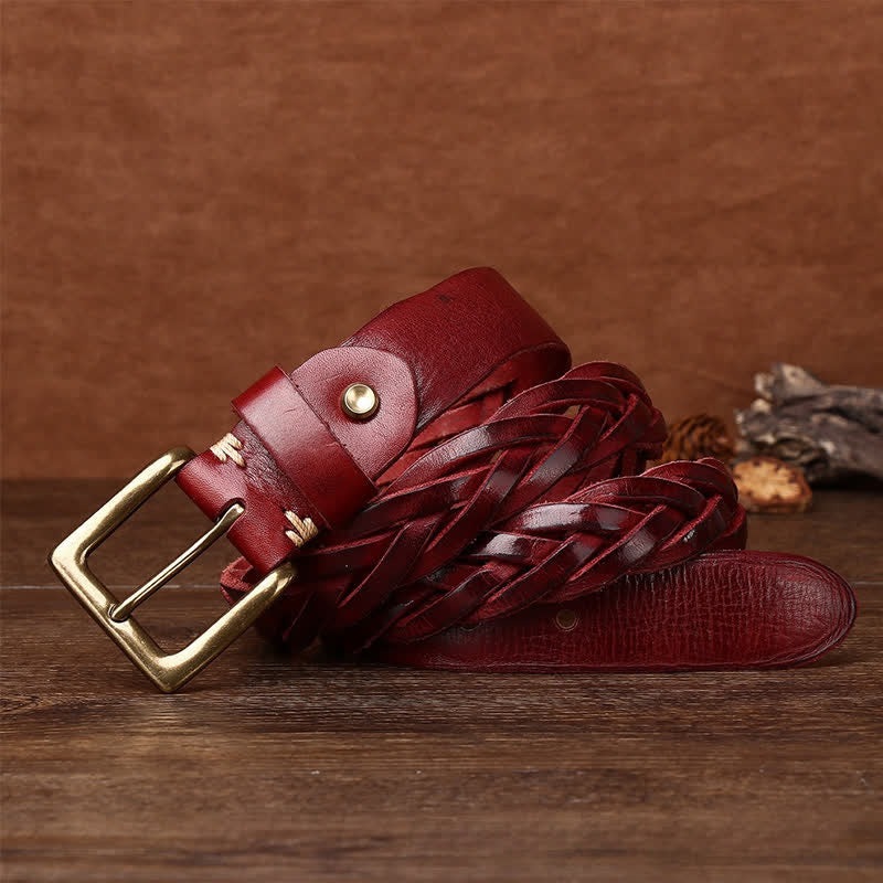 Geflochtener handgewebter Ledergürtel ohne Löcher