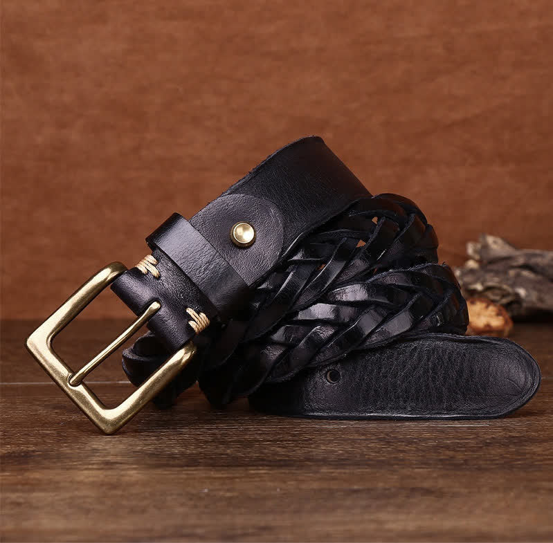 Geflochtener handgewebter Ledergürtel ohne Löcher