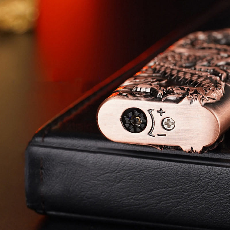 Nachfüllbares Butanfeuerzeug mit Doppelflammenprägung und lebendigem Drachen