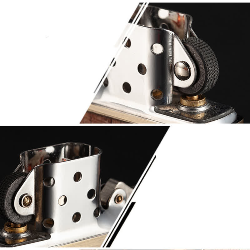 Nachfüllbares Kerosinfeuerzeug mit geschnitztem Retro-Muster aus Holz