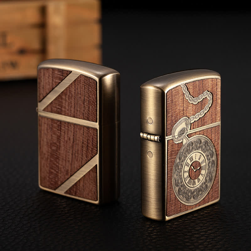 Nachfüllbares Kerosinfeuerzeug mit geschnitztem Retro-Muster aus Holz