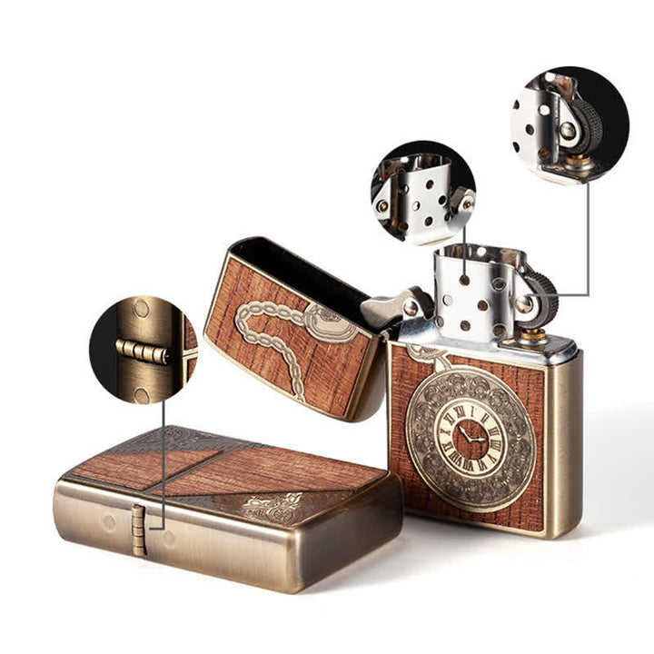 Nachfüllbares Kerosinfeuerzeug mit geschnitztem Retro-Muster aus Holz