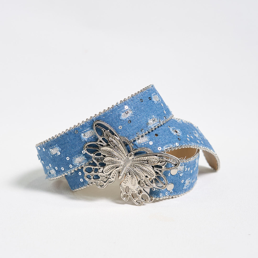 Damen-Jeansgürtel aus Leder mit Schmetterlingsschnalle