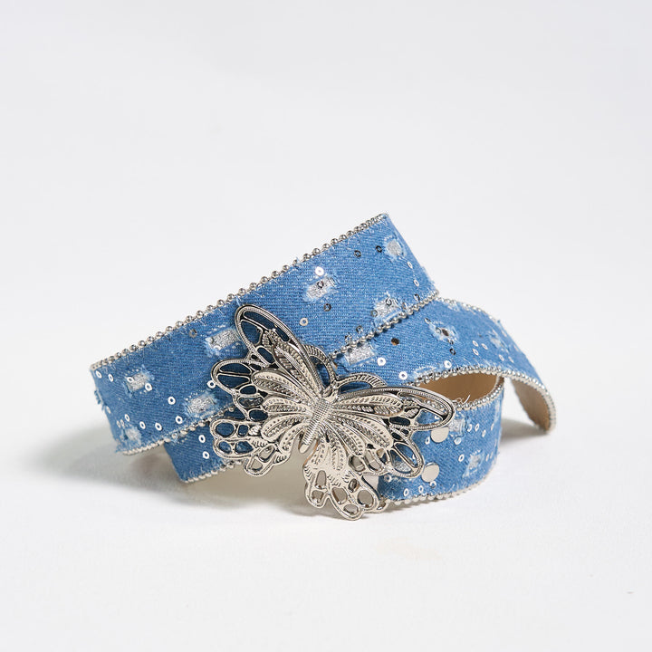 Damen-Jeansgürtel aus Leder mit Schmetterlingsschnalle