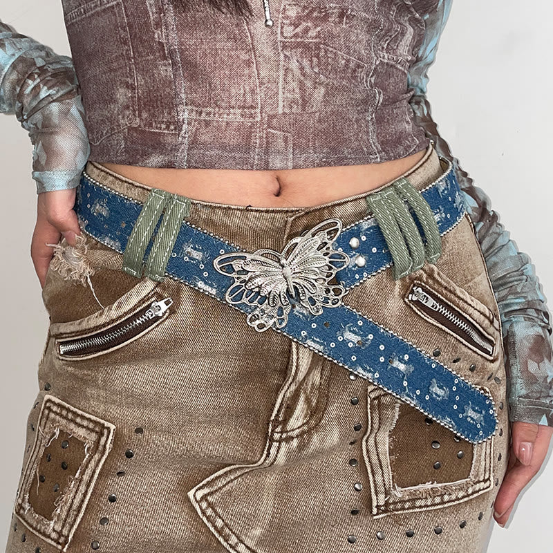 Damen-Jeansgürtel aus Leder mit Schmetterlingsschnalle