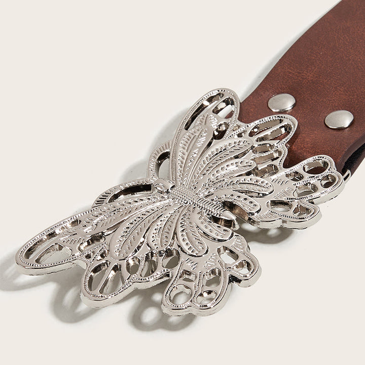 Damen Western Cowgirl Ledergürtel mit Schmetterlingsschnalle