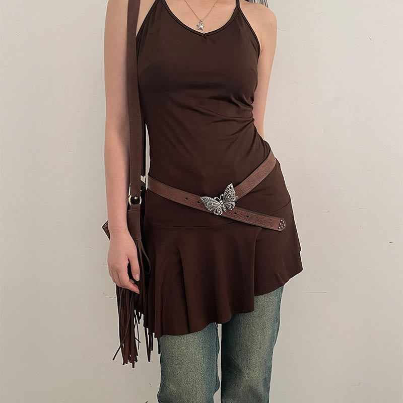 Damen-Ledergürtel mit geprägter Cowgirl-Schmetterlingsschnalle und Blumenmuster