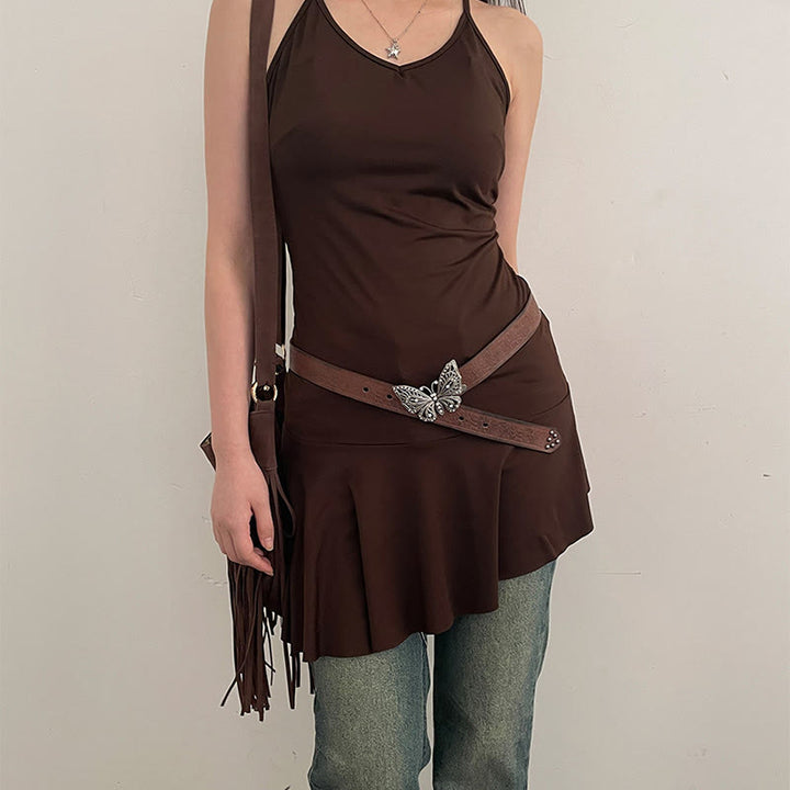 Damen-Ledergürtel mit geprägter Cowgirl-Schmetterlingsschnalle und Blumenmuster