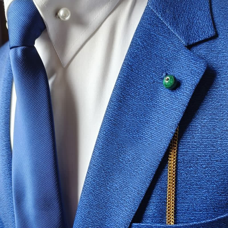 Herren-Anzugbrosche mit 18 Karat vergoldetem Naturstein und hängender Kette